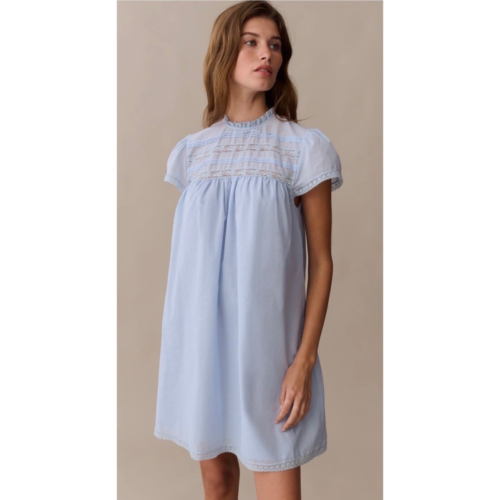 Few Moda Sorella Atelier Light Blue Lace Trim Cotton Mini Dress Small NWT